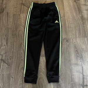 Adidas Kids Black Joggers with Lime Stripes